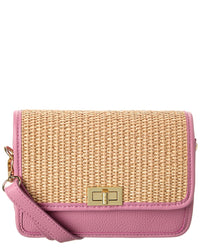 Persaman New York Eva Straw & Leather Crossbody ONE SIZE Pink