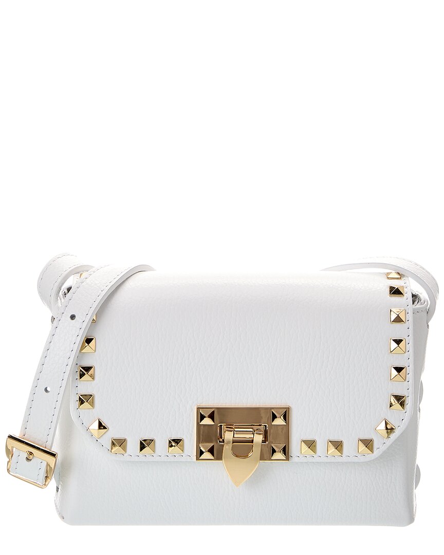 Persaman New York Womens Alessia Studded Leather Crossbody, White