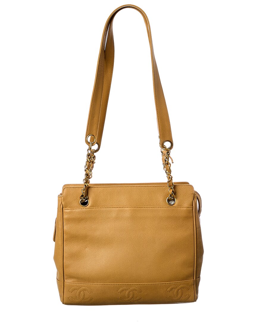Chanel Beige Calfskin Leather Triple Coco Chain Tote (Authentic Pre-Loved)