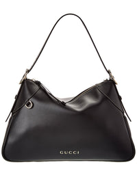 Gucci Gg Emblem Large Leather Shoulder Bag ONE SIZE Black