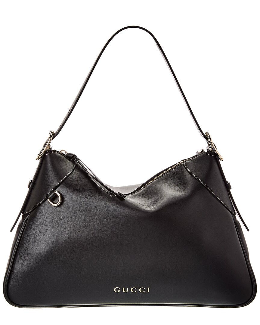 Gucci Gg Emblem Large Leather Shoulder Bag ONE SIZE Black