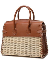 Tiffany & Fred Paris Smooth Leather & Straw Top Handle Satchel
