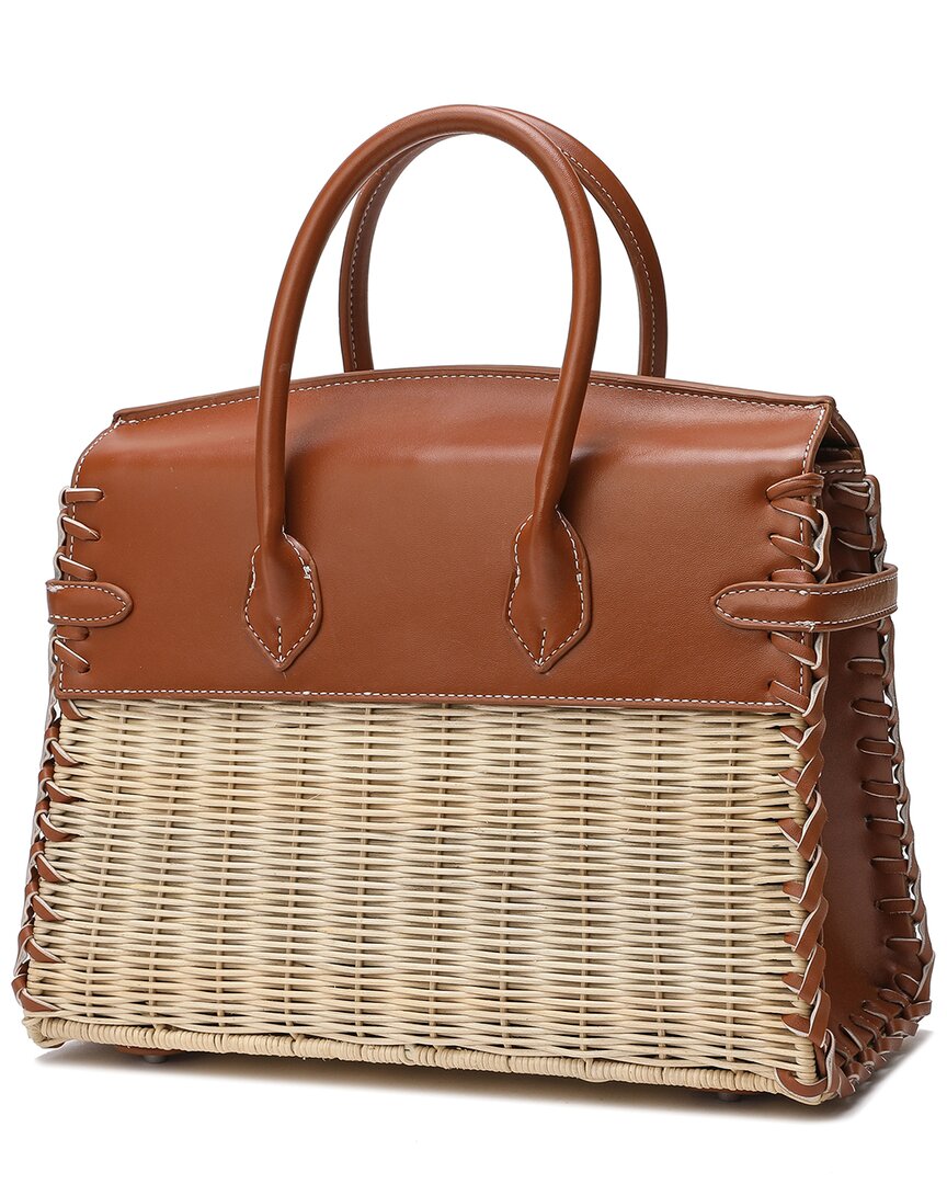 Tiffany & Fred Paris Smooth Leather & Straw Top Handle Satchel