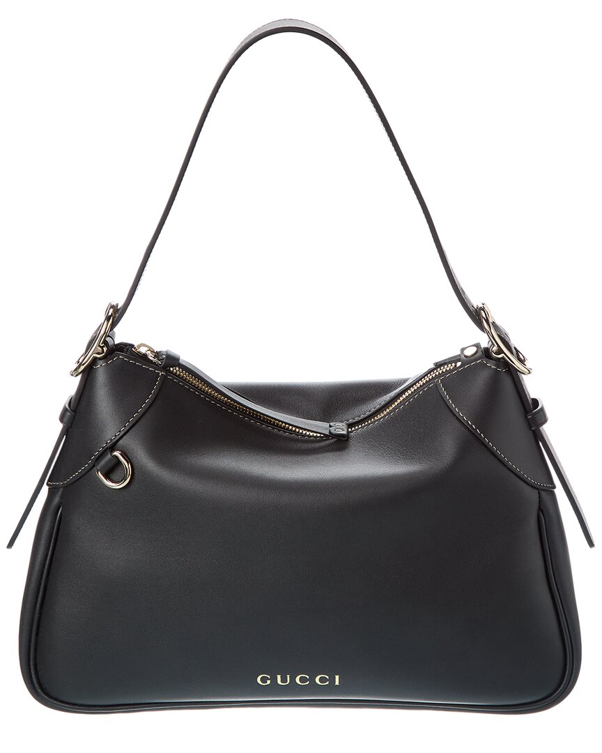 Gucci Gg Emblem Leather Hobo Bag ONE SIZE Black