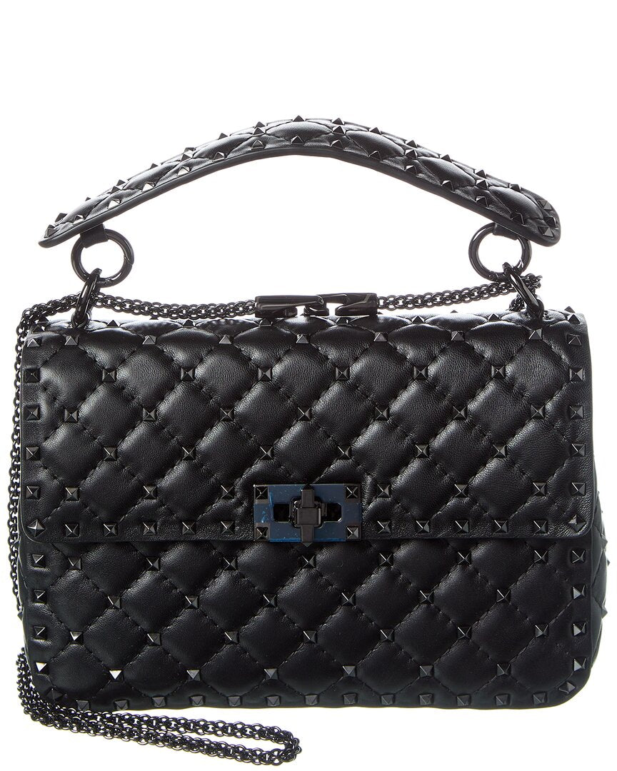 Valentino Rockstud Spike Medium Leather Shoulder Bag ONE SIZE Black