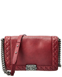 Chanel Brick Red Leather Medium Boy Reverso (Authentic Pre-Loved)