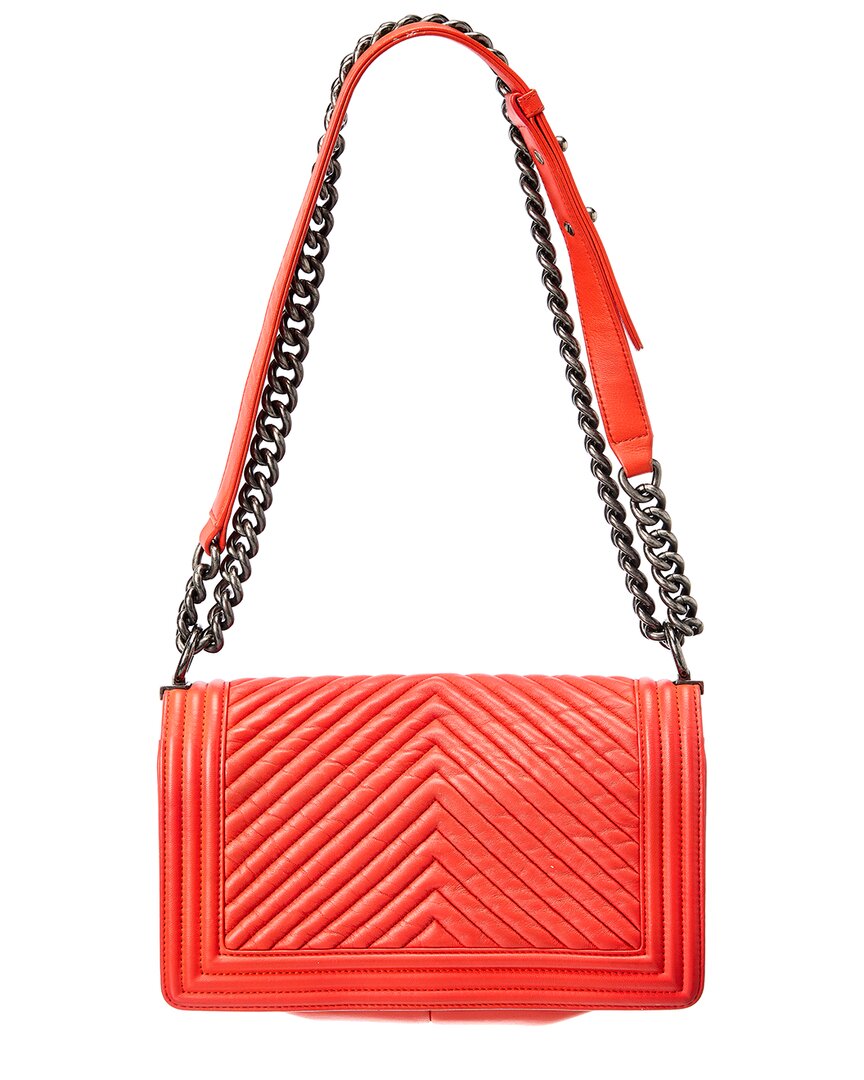 Chanel Orange Quilted Leather Chocolate Bar Shoulder Bag (Authentic Pre-Loved)