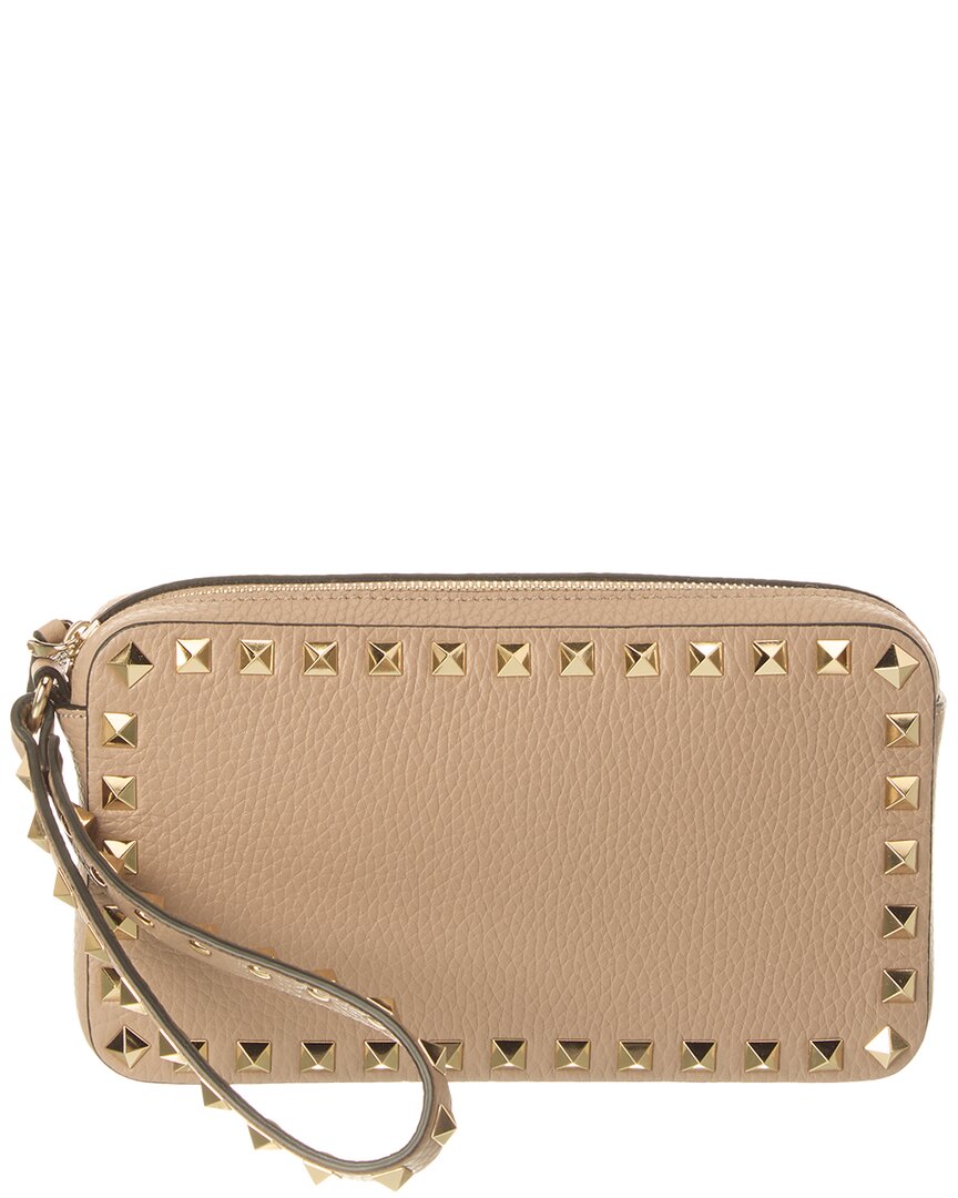 Valentino Valentino Rockstud Grainy Leather Clutch