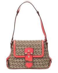 FENDI Fendi Khaki & Brown & Pink Zucchino Canvas Bicolor Flap Shoulder Bag, Never