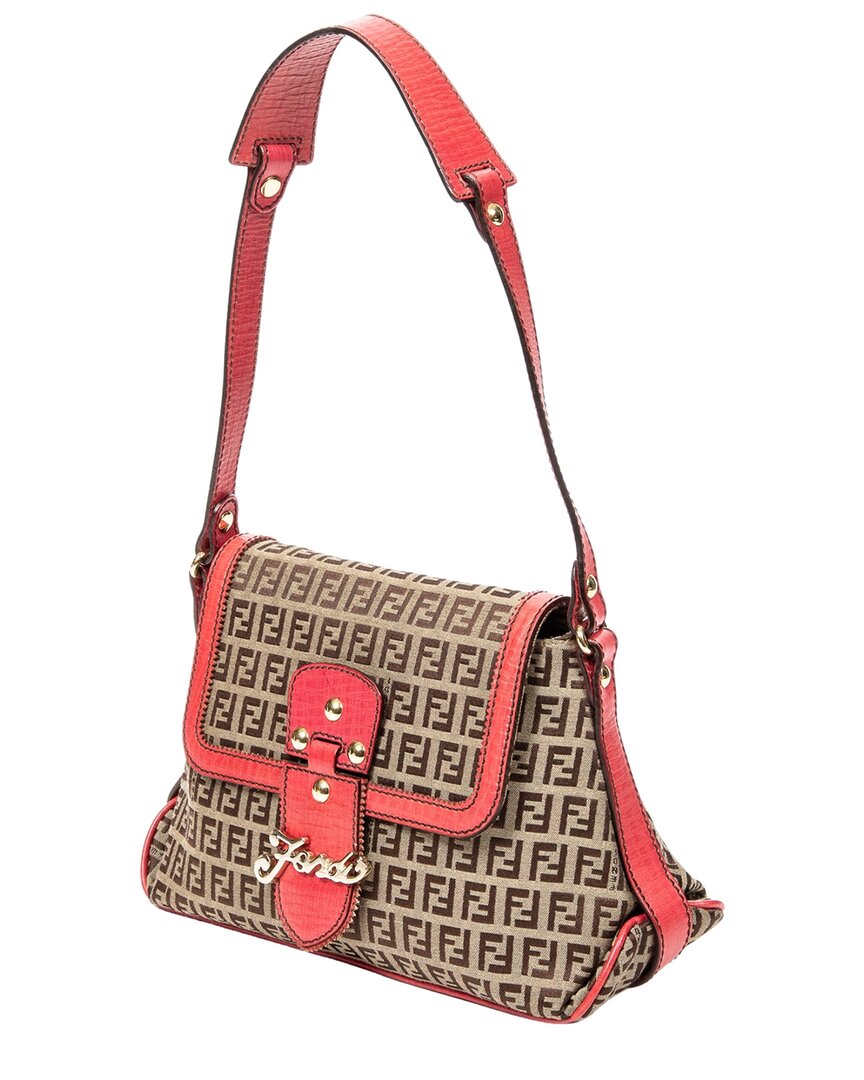 FENDI Fendi Khaki & Brown & Pink Zucchino Canvas Bicolor Flap Shoulder Bag, Never
