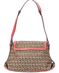 FENDI Fendi Khaki & Brown & Pink Zucchino Canvas Bicolor Flap Shoulder Bag, Never