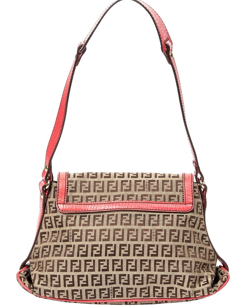 FENDI Fendi Khaki & Brown & Pink Zucchino Canvas Bicolor Flap Shoulder Bag, Never