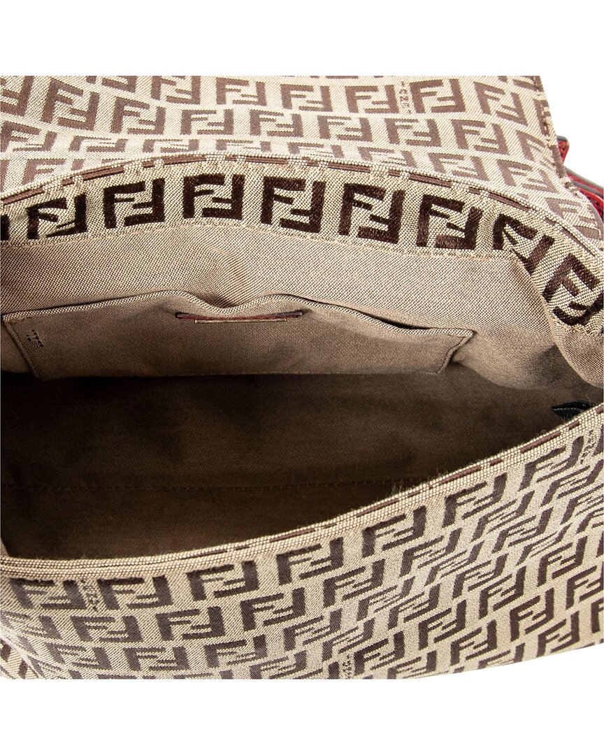 FENDI Fendi Khaki & Brown & Pink Zucchino Canvas Bicolor Flap Shoulder Bag, Never