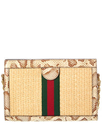 Gucci Ophidia Small Straw & Snakeskin Shoulder Bag