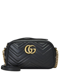 Gucci Gucci Black Leather Gg Marmont Crossbody Bag Small (Authentic Pre-Loved)