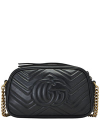 Gucci Gucci Black Leather Gg Marmont Crossbody Bag Small (Authentic Pre-Loved)