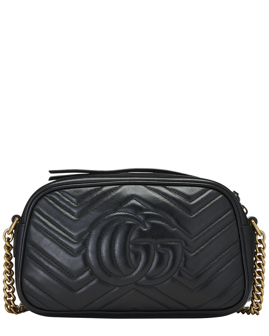 Gucci Gucci Black Leather Gg Marmont Crossbody Bag Small (Authentic Pre-Loved)