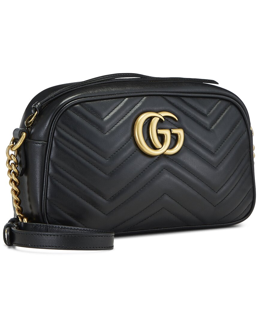 Gucci Gucci Black Leather Gg Marmont Crossbody Bag Small (Authentic Pre-Loved)