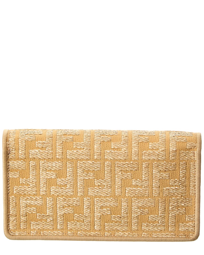 FENDI Fendi Baguette Ff Jacquard Raffia & Leather Wallet On Chain