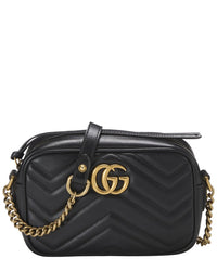 Gucci Gucci Black Leather Gg Marmont Crossbody Bag Mini (Authentic Pre-Loved)