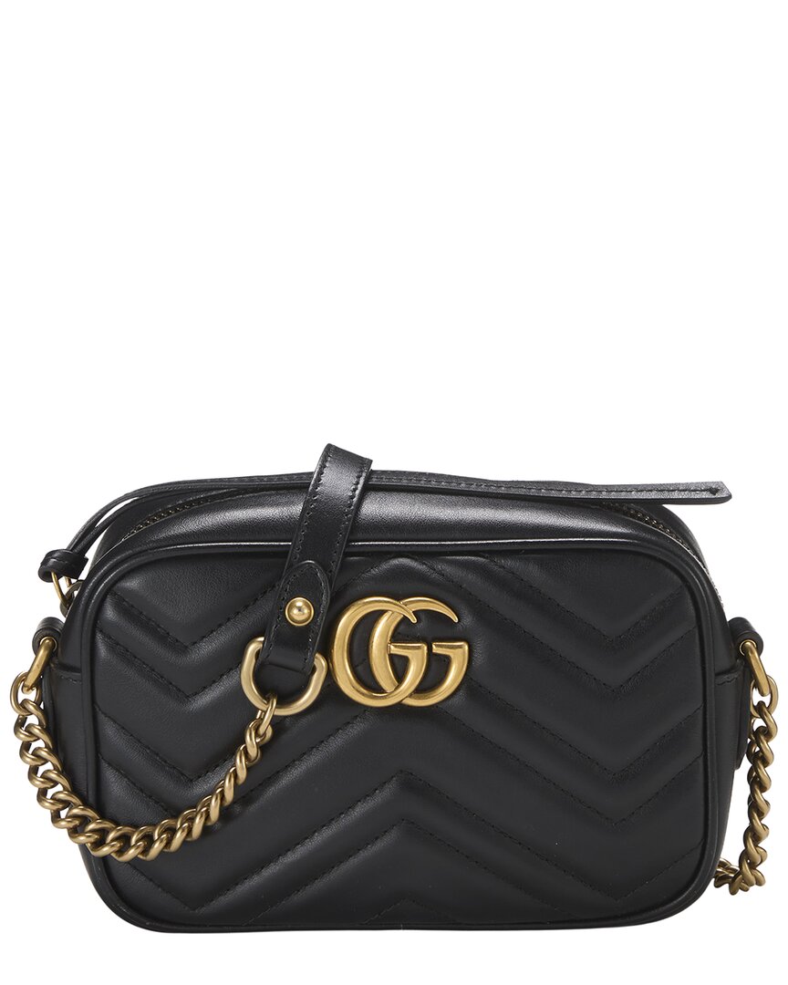 Gucci Gucci Black Leather Gg Marmont Crossbody Bag Mini (Authentic Pre-Loved)