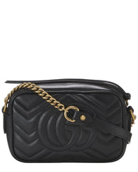 Gucci Gucci Black Leather Gg Marmont Crossbody Bag Mini (Authentic Pre-Loved)