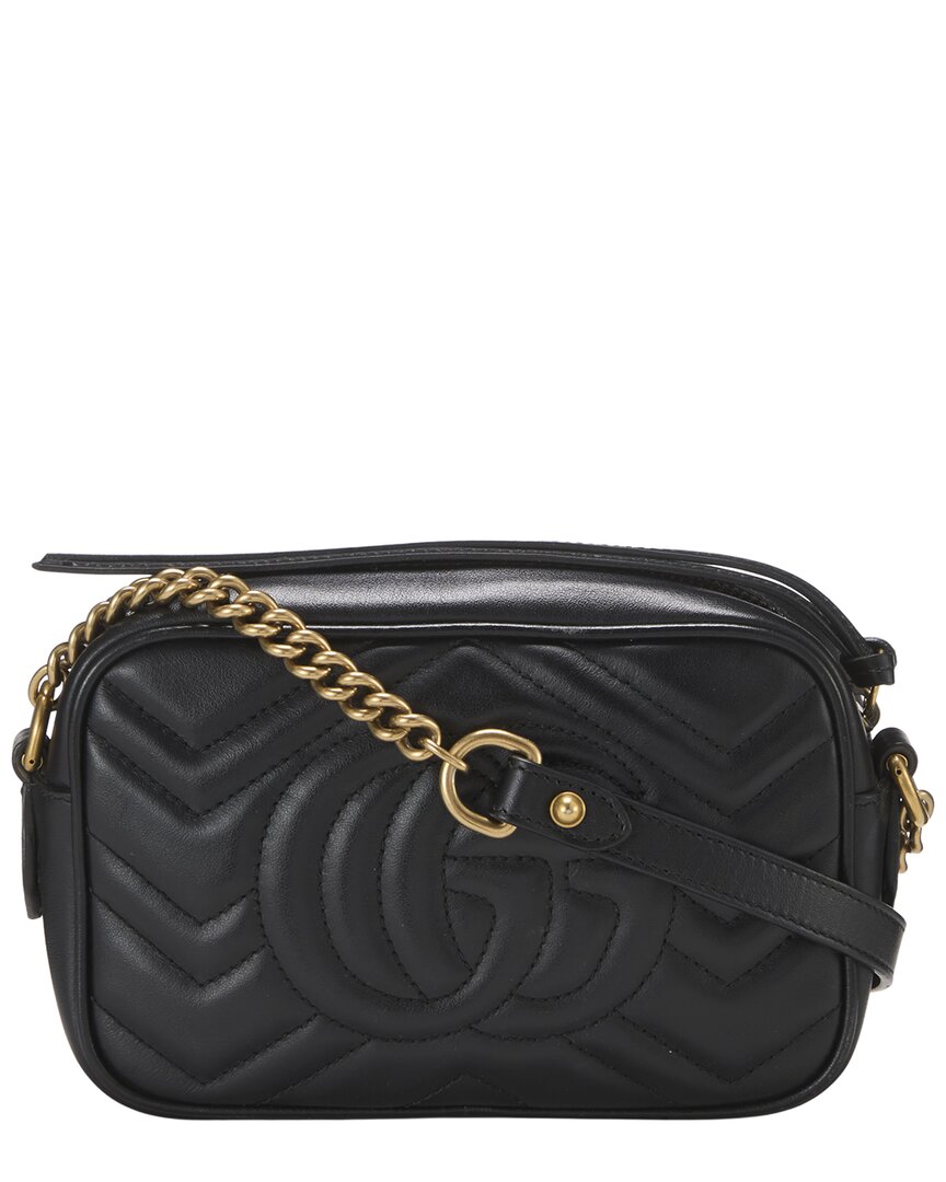 Gucci Gucci Black Leather Gg Marmont Crossbody Bag Mini (Authentic Pre-Loved)