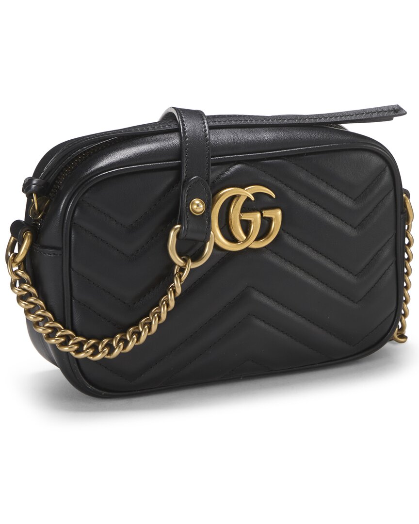 Gucci Gucci Black Leather Gg Marmont Crossbody Bag Mini (Authentic Pre-Loved)
