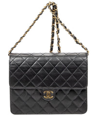 Chanel Chanel Black Quilted Lambskin Leather Cc Push Lock Straight Single Flap