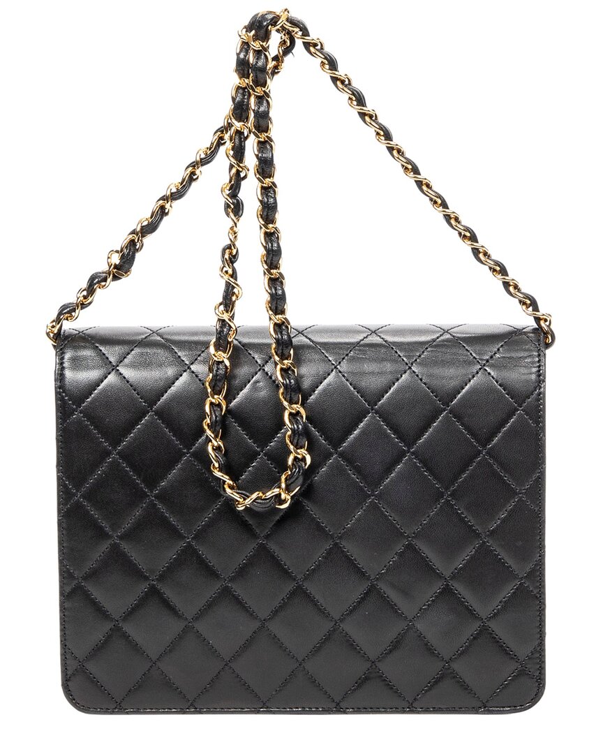 Chanel Chanel Black Quilted Lambskin Leather Cc Push Lock Straight Single Flap