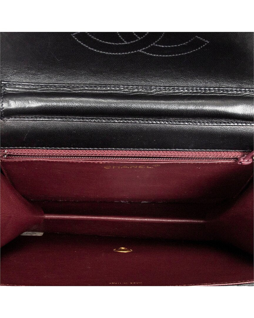 Chanel Chanel Black Quilted Lambskin Leather Cc Push Lock Straight Single Flap