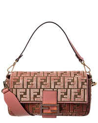 FENDI Dnu Inv Fendi Baguette Ff Jacquard Velvet & Leather Shoulder Bag