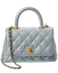 Chanel Blue Quilted Caviar Leather Extra Mini Coco Handle Flap (Authentic
