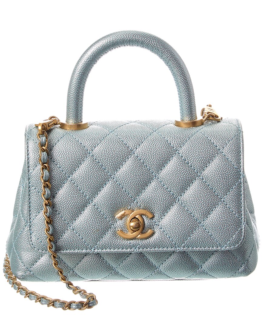 Chanel Blue Quilted Caviar Leather Extra Mini Coco Handle Flap (Authentic