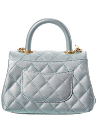 Chanel Blue Quilted Caviar Leather Extra Mini Coco Handle Flap (Authentic