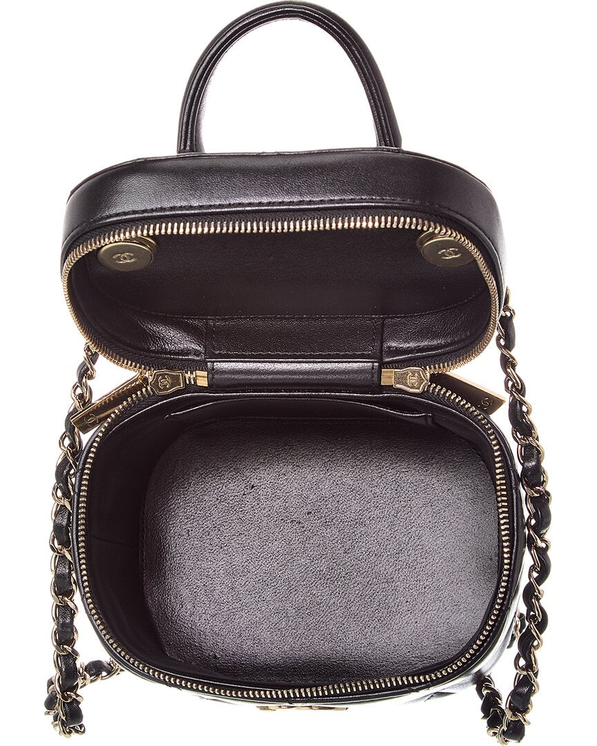 Chanel Black Quilted Lambskin Leather Trendy Vanity Case (Authentic Pre-Loved)