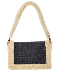 TOD's Tods T Timeless Denim & Shearling Shoulder Bag