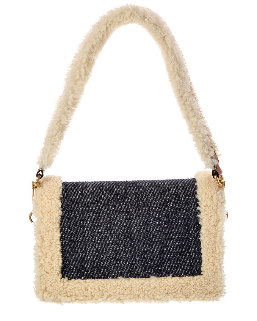 TOD's Tods T Timeless Denim & Shearling Shoulder Bag
