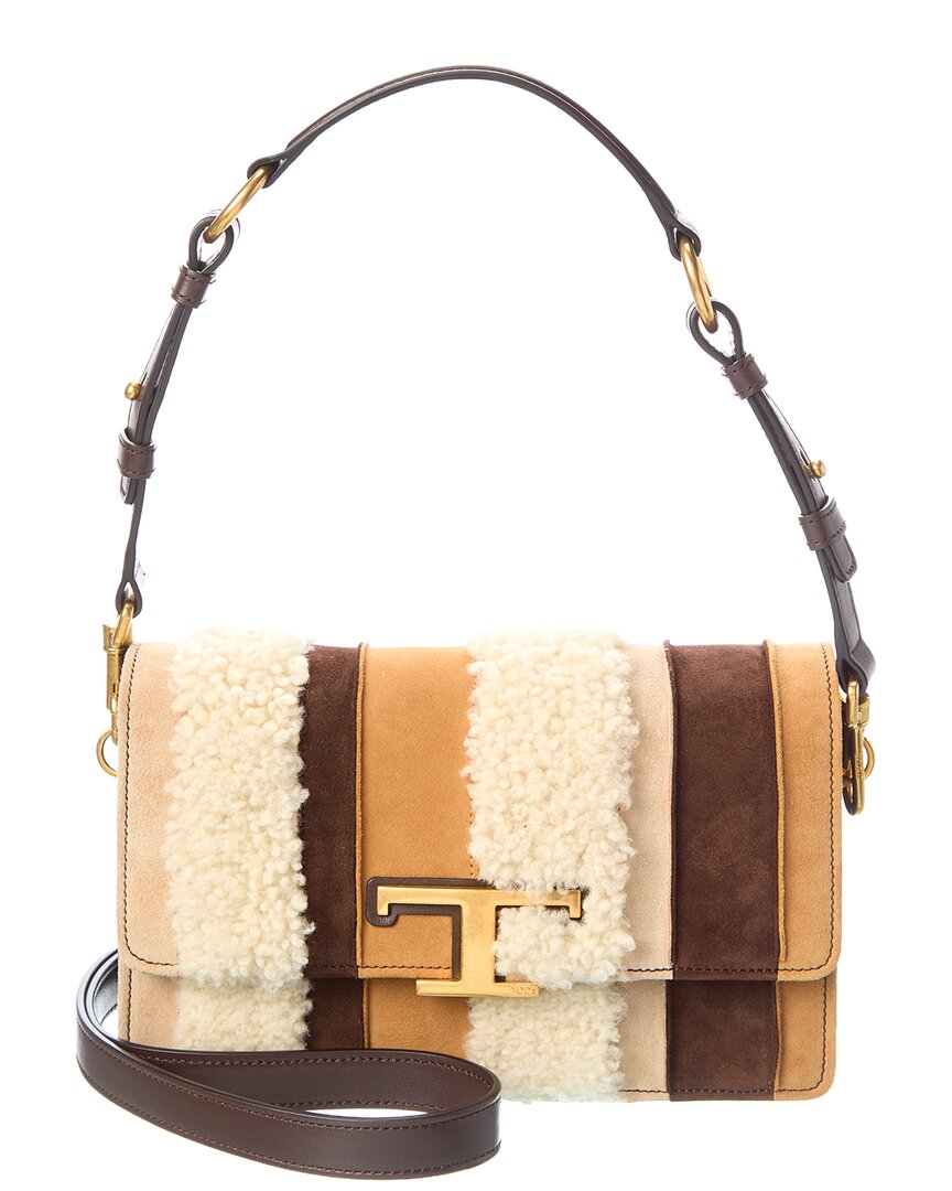 Tod’S T Timeless Suede & Shearling Shoulder Bag