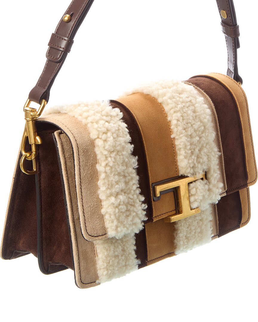 Tod’S T Timeless Suede & Shearling Shoulder Bag