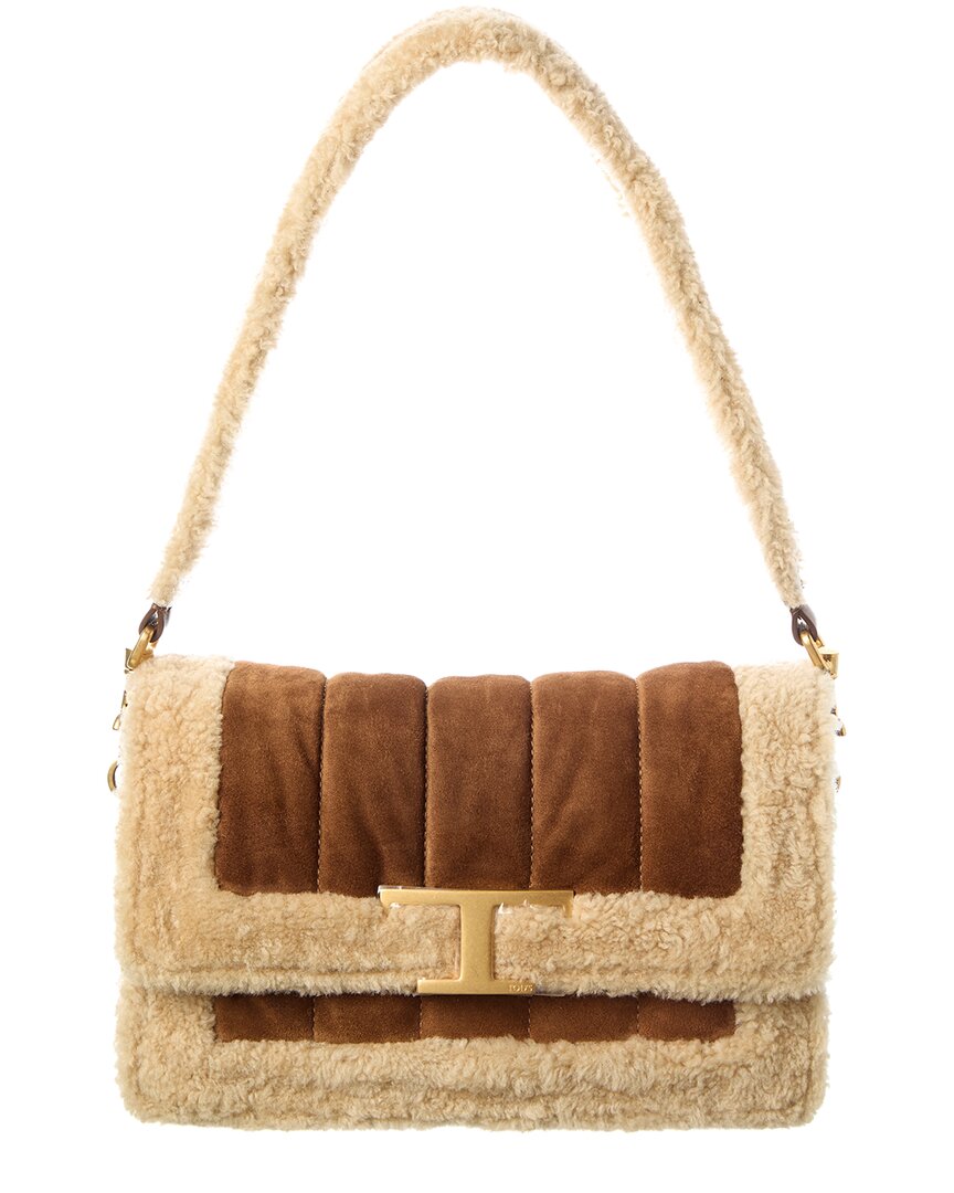 Tod’S T Timeless Suede & Shearling Shoulder Bag