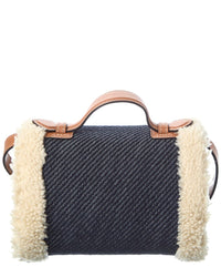 Tod’S T Timeless Denim & Shearling Shoulder Bag