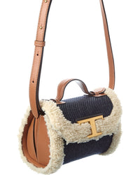 Tod’S T Timeless Denim & Shearling Shoulder Bag
