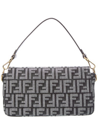 Fendi Baguette Ff Denim Jacquard & Leather Shoulder Bag