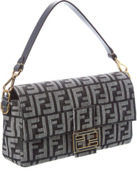 Fendi Baguette Ff Denim Jacquard & Leather Shoulder Bag