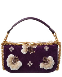Valentino Vlogo Loco Small Velvet & Leather Shoulder Bag