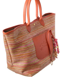 Longchamp Le Panier Pliage Rainbow Leather-Trim Tote