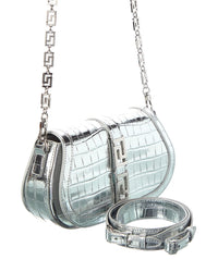 Versace Croc-Embossed Leather Shoulder Bag