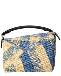 Loewe Puzzle Edge Small Raffia & Leather Shoulder Bag