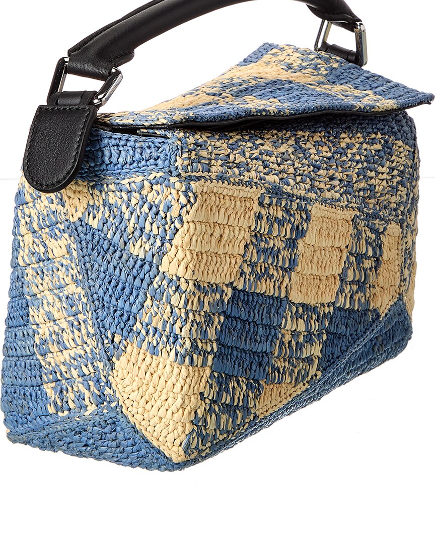 Loewe Puzzle Edge Small Raffia & Leather Shoulder Bag